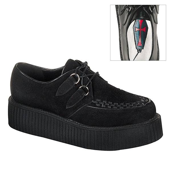 Demonia Men's Creeper-402S Platform Creeper Shoes - Black Suede D1459-67US Clearance